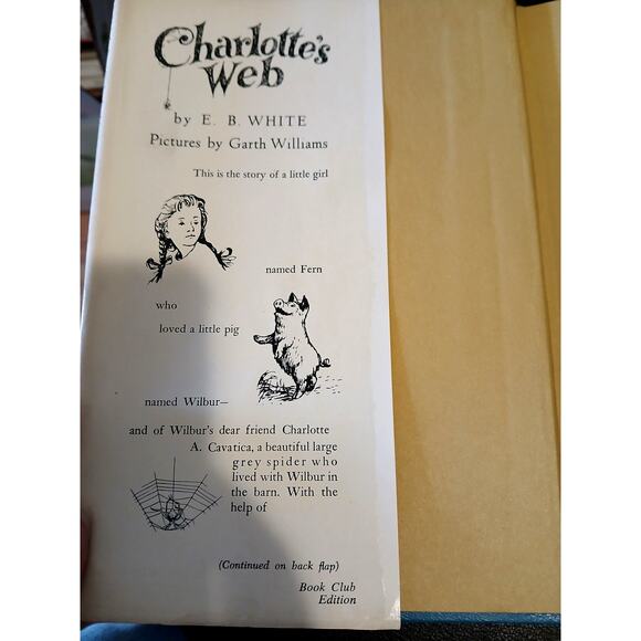 Vintage 1952 Charlotte's Web Book Club Edition Hardcover With Dust Jacket - Picture 4 of 8